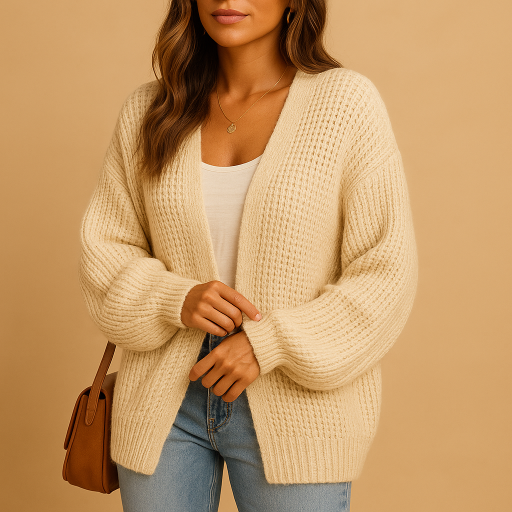 Women’s casual open front knitted cardigan with relaxed fit and breathable fabric, perfect for layering in spring, autumn, or winter outfits.