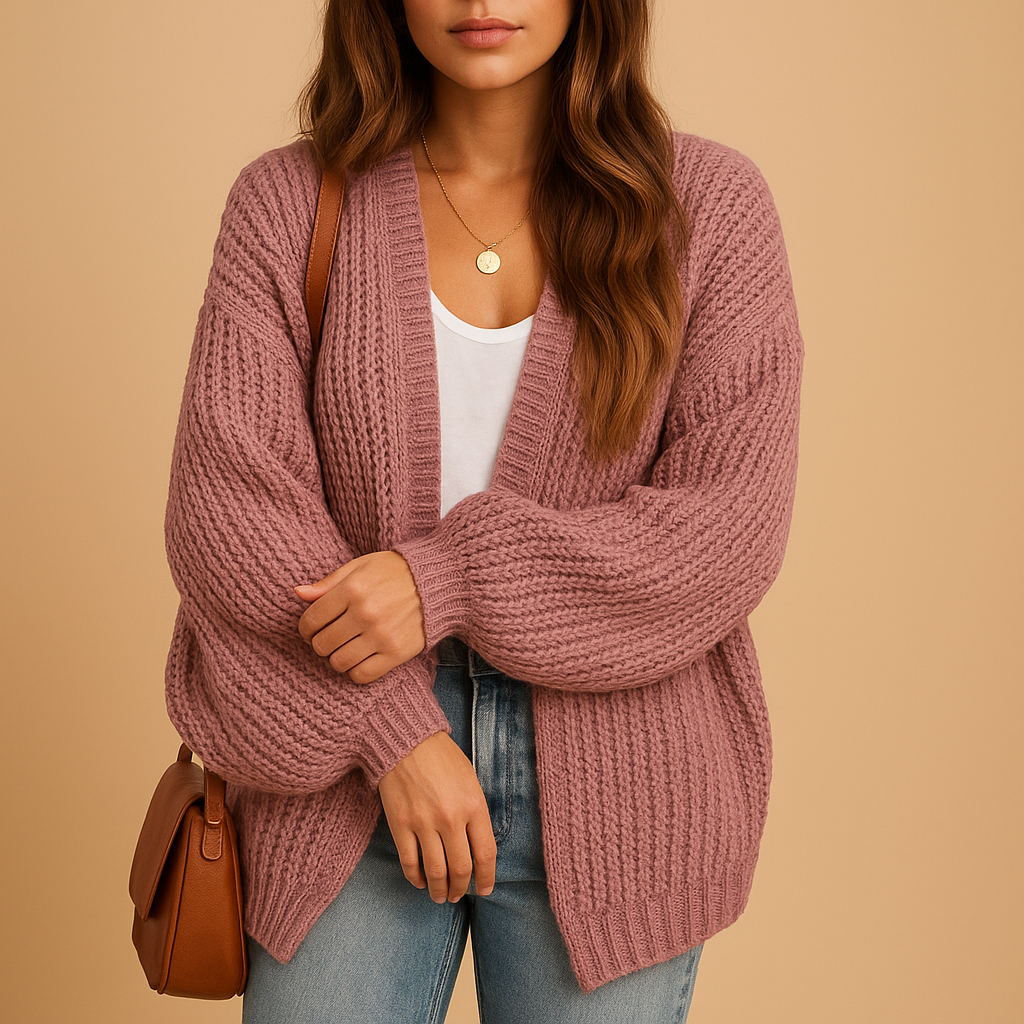 Women’s casual open front knitted cardigan with relaxed fit and breathable fabric, perfect for layering in spring, autumn, or winter outfits.