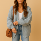 Women’s casual open front knitted cardigan with relaxed fit and breathable fabric, perfect for layering in spring, autumn, or winter outfits.