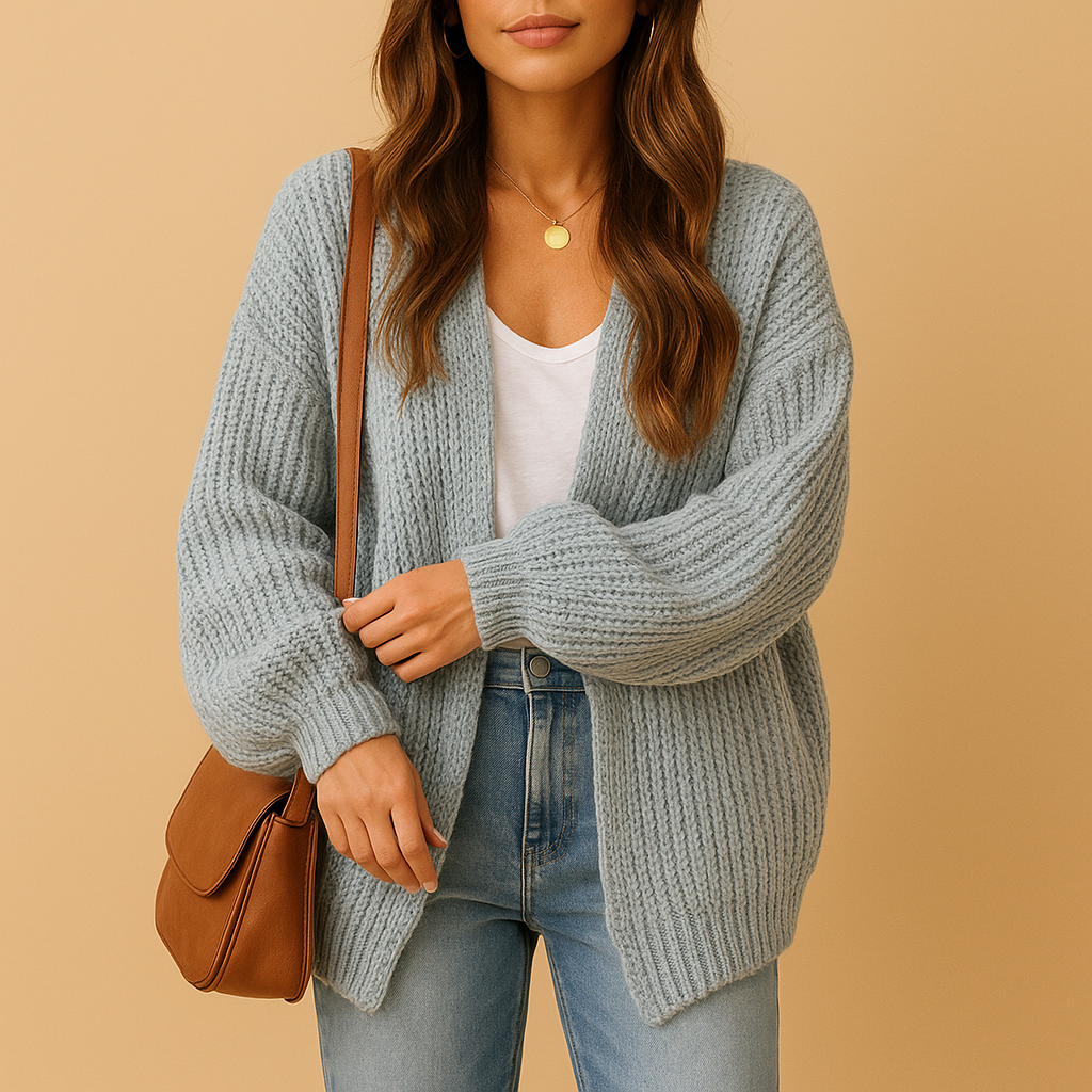 Women’s casual open front knitted cardigan with relaxed fit and breathable fabric, perfect for layering in spring, autumn, or winter outfits.