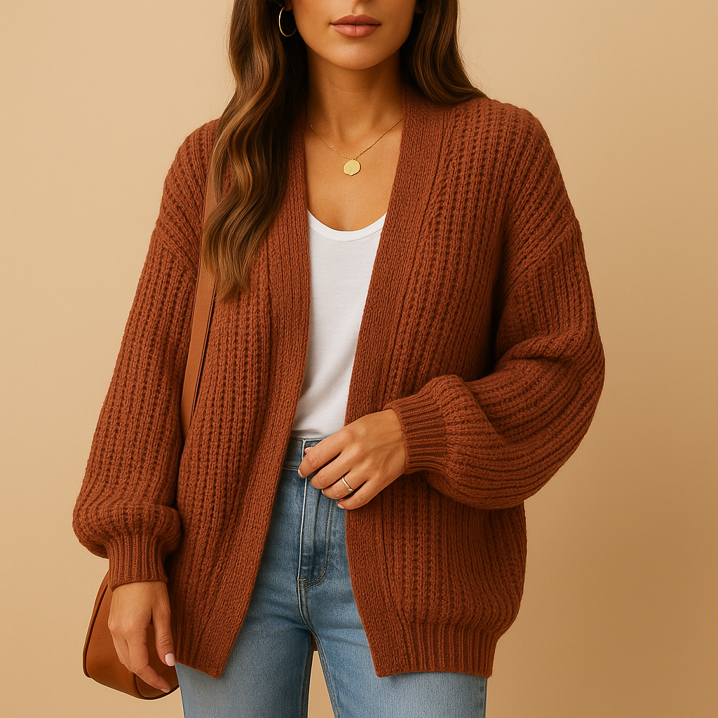 Women’s casual open front knitted cardigan with relaxed fit and breathable fabric, perfect for layering in spring, autumn, or winter outfits.
