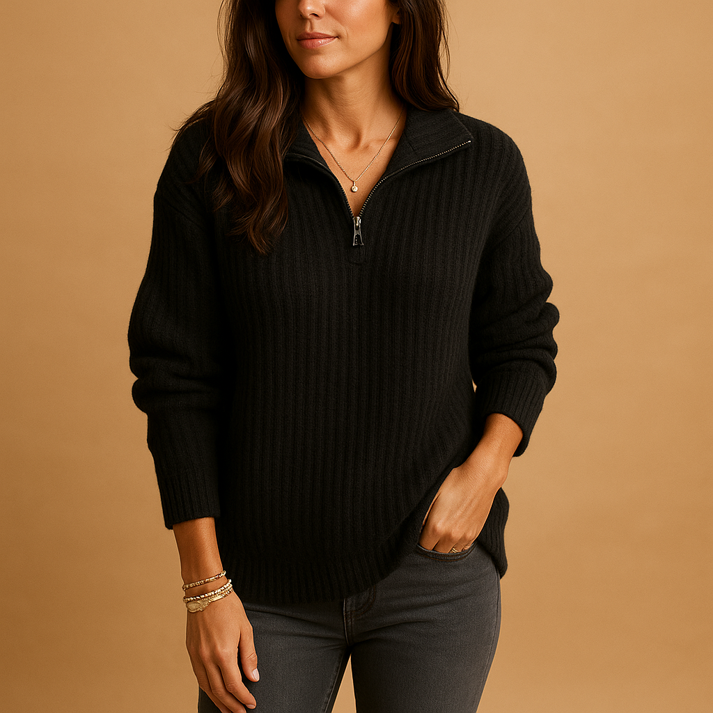 Women’s chic half zip sweater with lightly tailored fit and breathable fabric, perfect for casual outfits and semi-formal occasions.
