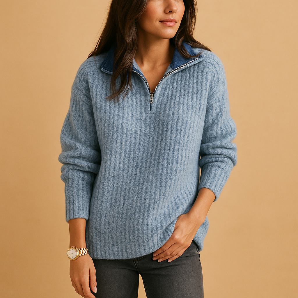 Women’s chic half zip sweater with lightly tailored fit and breathable fabric, perfect for casual outfits and semi-formal occasions.