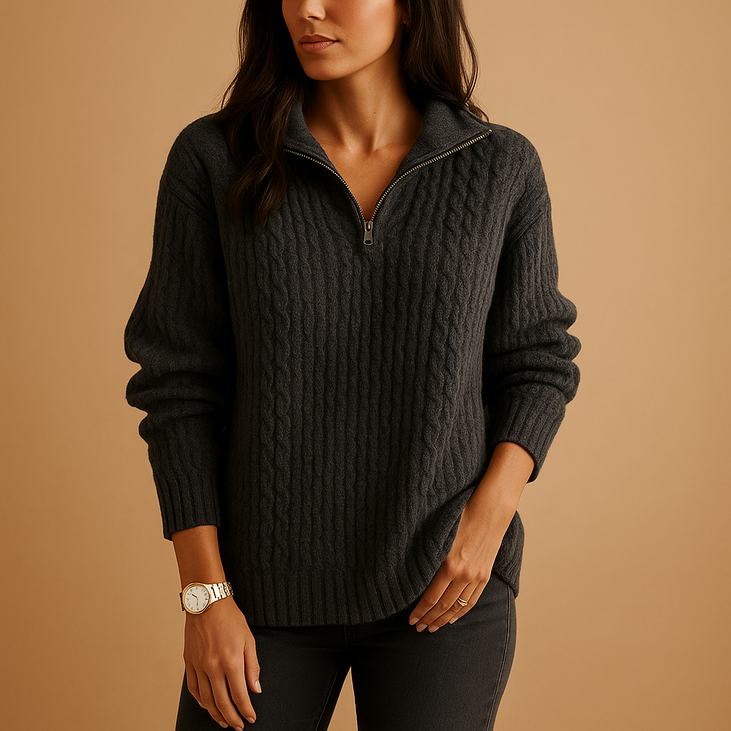 Women’s chic half zip sweater with lightly tailored fit and breathable fabric, perfect for casual outfits and semi-formal occasions.