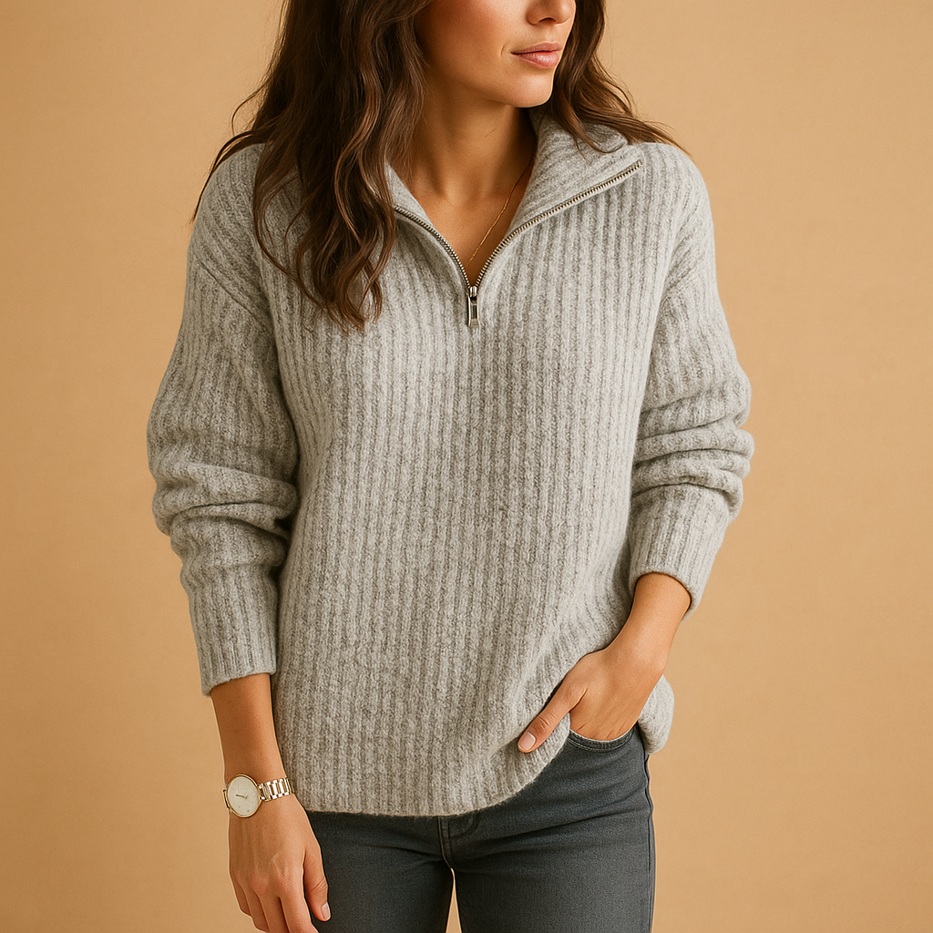 Women’s chic half zip sweater with lightly tailored fit and breathable fabric, perfect for casual outfits and semi-formal occasions.
