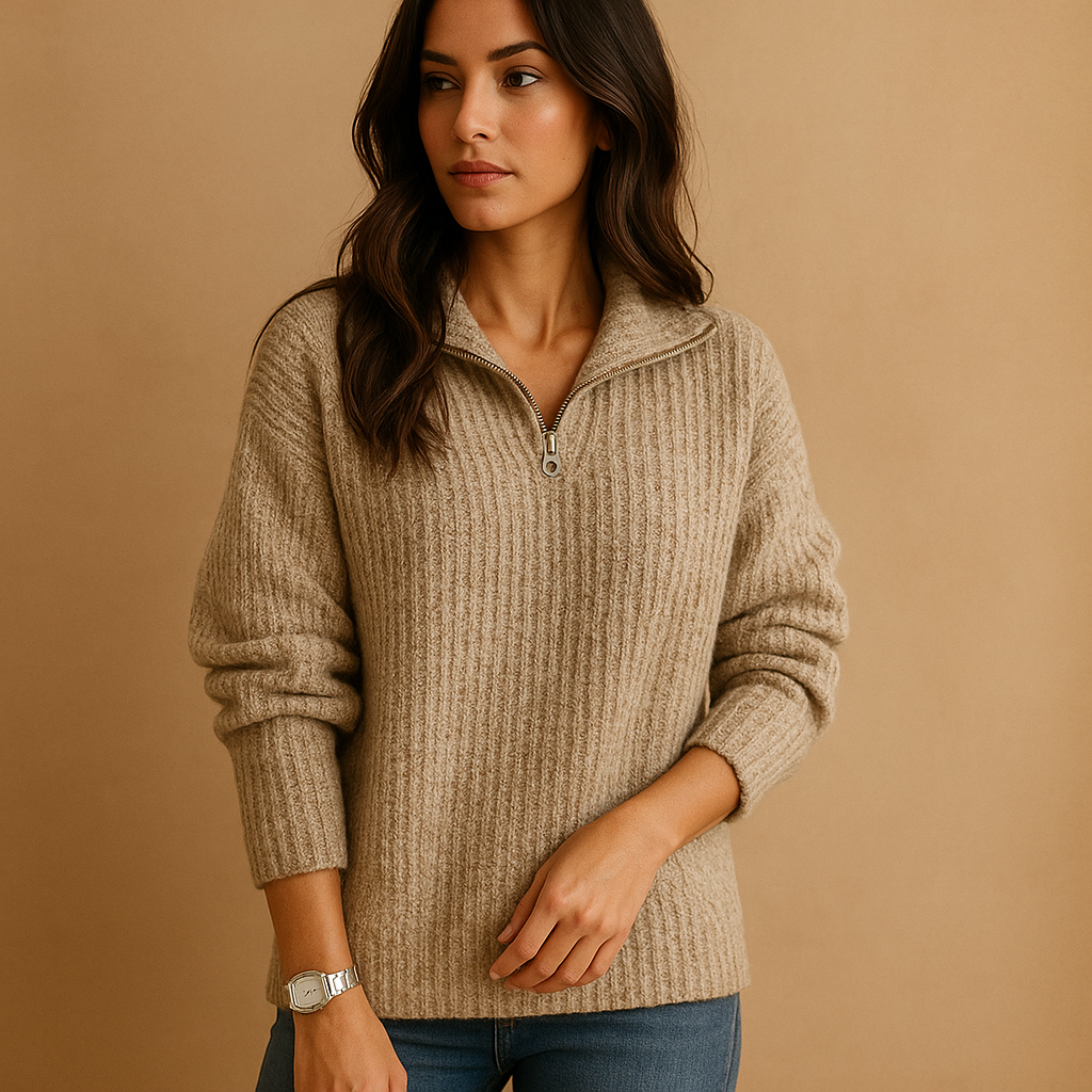 Women’s chic half zip sweater with lightly tailored fit and breathable fabric, perfect for casual outfits and semi-formal occasions.