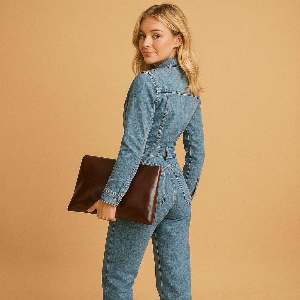Women’s denim jumpsuit with straight-leg fit and long sleeves, perfect for everyday wear and casual stylish looks.