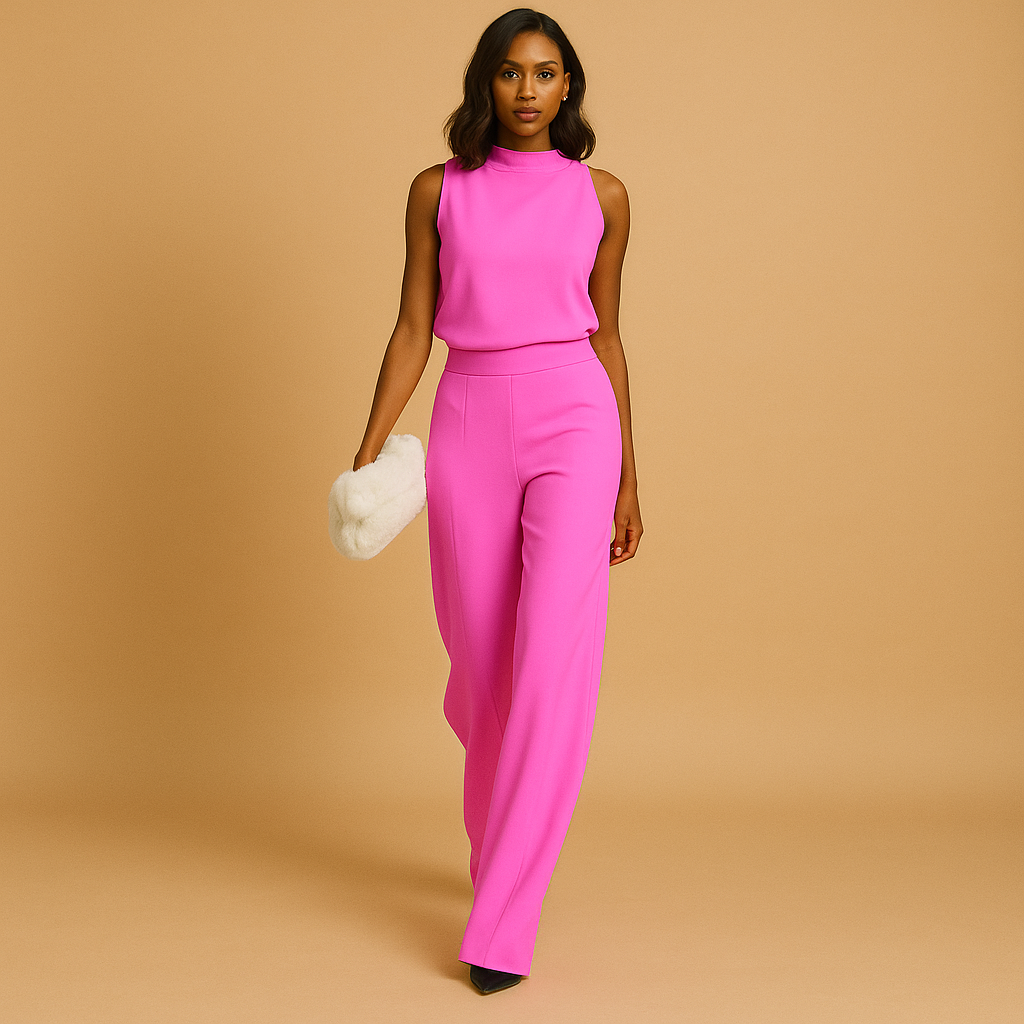 Women’s elegant halter jumpsuit with wide legs, high waist, and decorative bow, perfect for parties, dinners, and festive occasions.