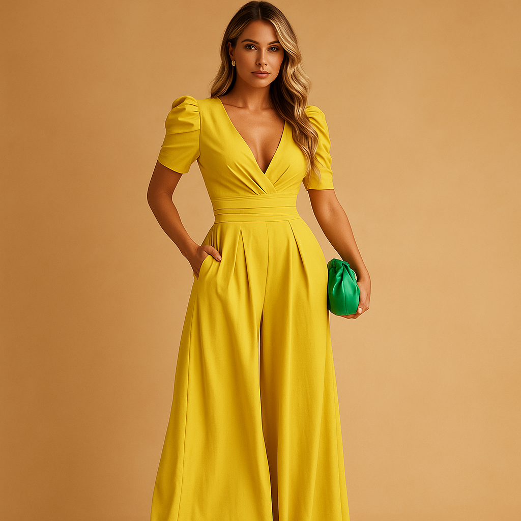 Women’s elegant long jumpsuit with a tailored waist and flowing silhouette, available in multiple colors, perfect for galas, dinners, and formal occasions.