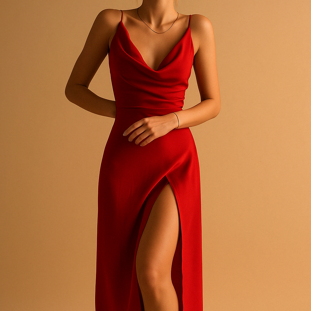 Women’s elegant maxi dress with v-neck, flowing fit, and ankle length, perfect for weddings, galas, and formal occasions.