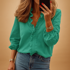 Women’s elegant ruffle blouse with flattering fit and lightweight design, perfect for work, casual outings, and formal occasions.