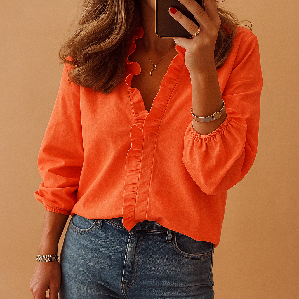 Women’s elegant ruffle blouse with flattering fit and lightweight design, perfect for work, casual outings, and formal occasions.