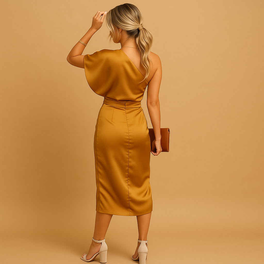 Women’s elegant slim fit dress with a timeless minimalist design, perfect for formal events, office days, and evening wear.