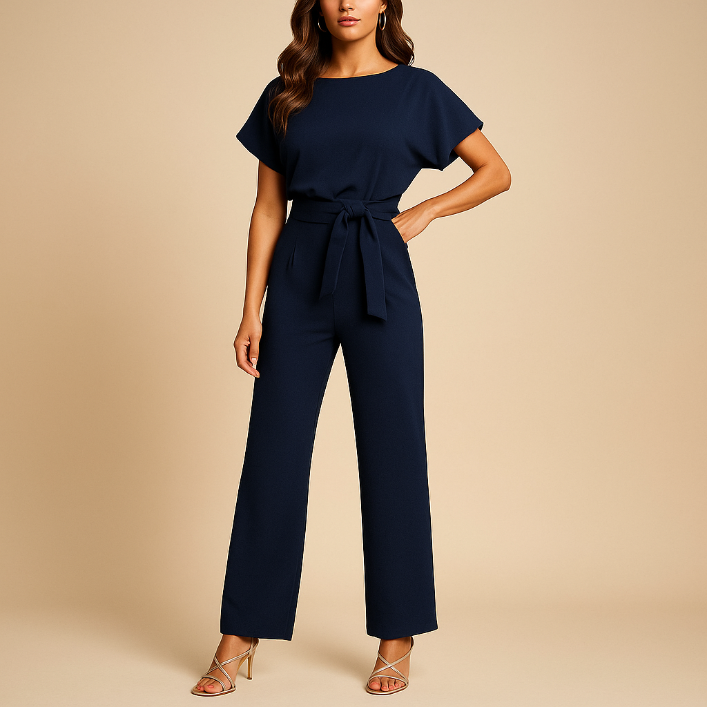Women’s high waist jumpsuit with lace-up detail and flattering fit, available in multiple colors, perfect for work, evenings, and chic occasions.