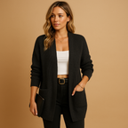 Women’s long V-neck cardigan with relaxed fit, solid colors, and practical pockets. Perfect for layering in casual, office, or lounge looks.