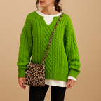 Women’s oversized chunky knit sweater with dropped shoulders, long sleeves, and breathable fabric. Perfect for winter days, layering, or casual outfits.