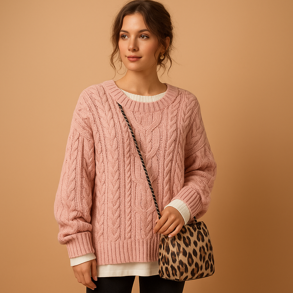 Women’s oversized chunky knit sweater with dropped shoulders, long sleeves, and breathable fabric. Perfect for winter days, layering, or casual outfits.