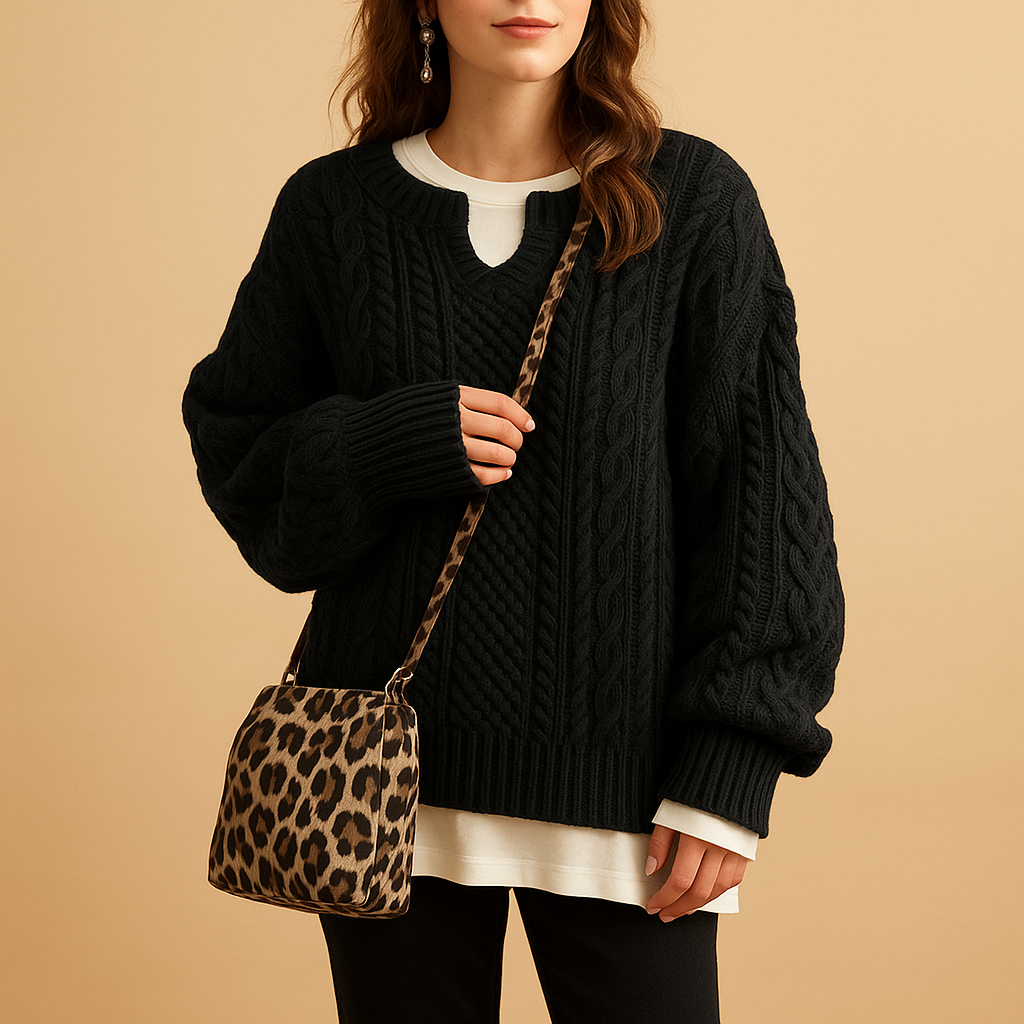 Women’s oversized chunky knit sweater with dropped shoulders, long sleeves, and breathable fabric. Perfect for winter days, layering, or casual outfits.