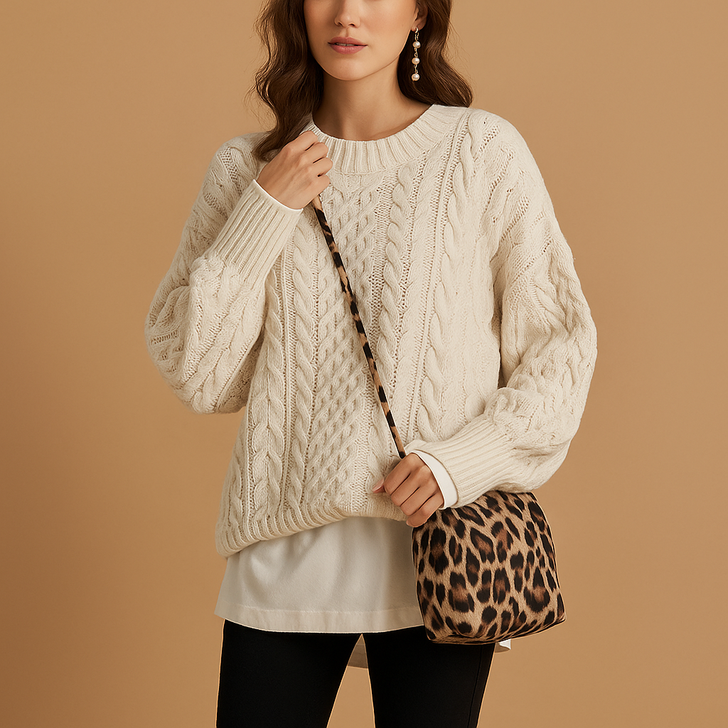 Women’s oversized chunky knit sweater with dropped shoulders, long sleeves, and breathable fabric. Perfect for winter days, layering, or casual outfits.