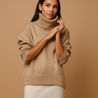 Women’s oversized turtleneck sweater with relaxed fit and flattering silhouette, perfect for casual outfits, lounging, or seasonal layering.
