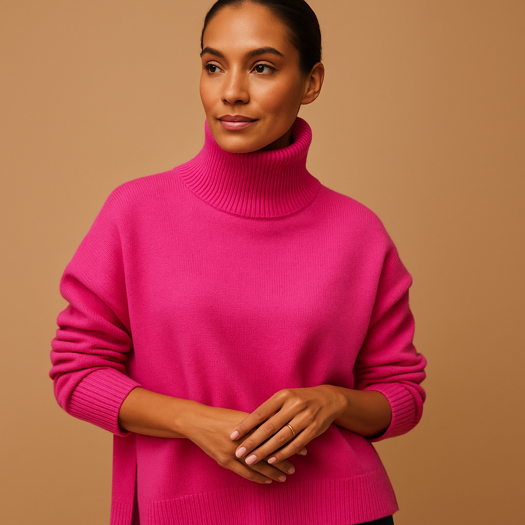 Women’s oversized turtleneck sweater with relaxed fit and flattering silhouette, perfect for casual outfits, lounging, or seasonal layering.
