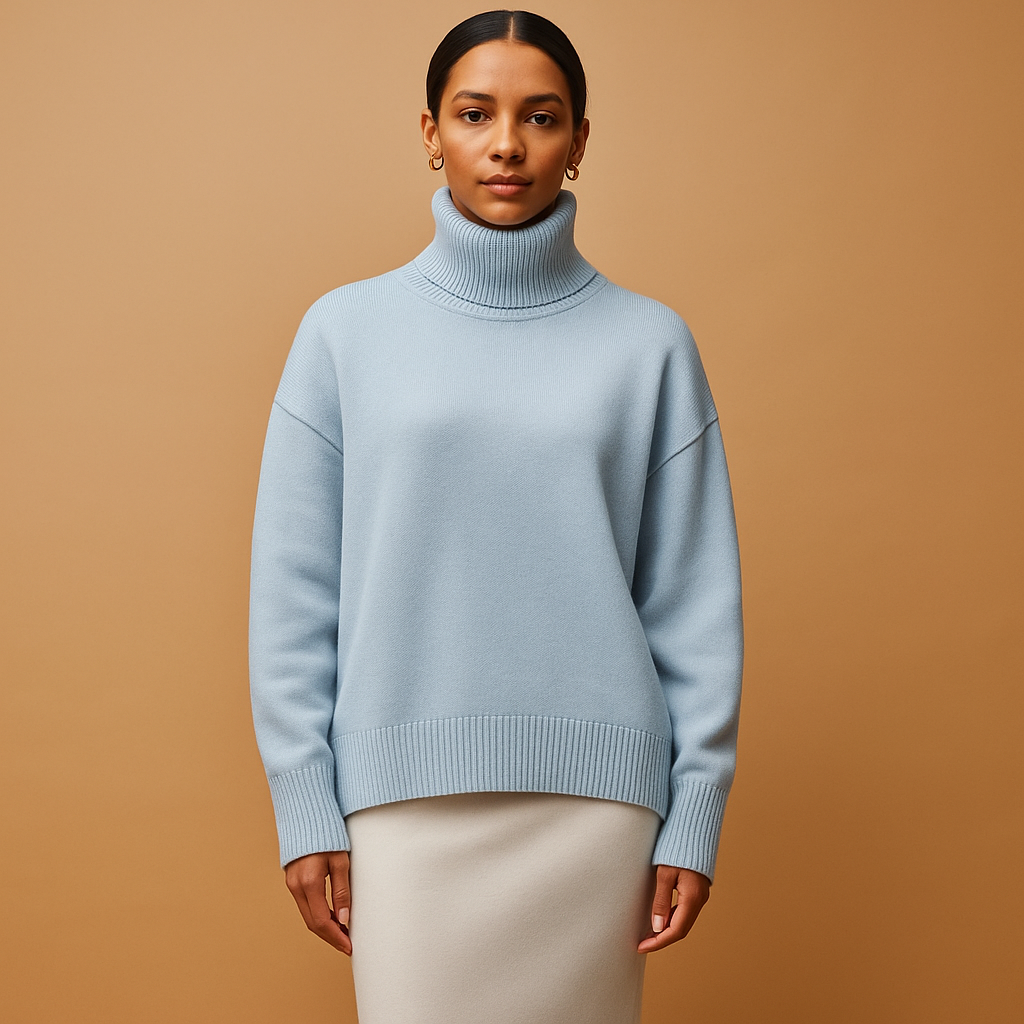 Women’s oversized turtleneck sweater with relaxed fit and flattering silhouette, perfect for casual outfits, lounging, or seasonal layering.