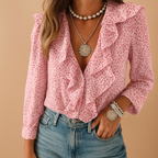 Ruffle blouse with butterfly print for women | Amelia