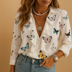 Ruffle blouse with butterfly print for women | Amelia