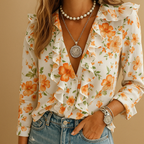 Ruffle blouse with butterfly print for women | Amelia