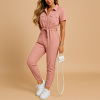 Women’s tailored jumpsuit with button closure and flattering slim fit, perfect for work, brunch, or evening occasions.