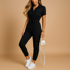 Women’s tailored jumpsuit with button closure and flattering slim fit, perfect for work, brunch, or evening occasions.