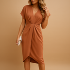 Women’s timeless wrap midi dress with elegant design, flattering fit, and versatile style, perfect for work, events, or casual occasions.