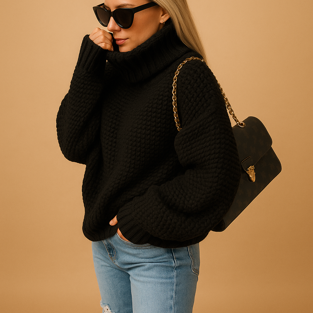 Women’s warm knitted pullover sweater with relaxed fit and breathable fabric, ideal for winter layering, casual outfits, and office wear.