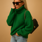 Women’s warm knitted pullover sweater with relaxed fit and breathable fabric, ideal for winter layering, casual outfits, and office wear.