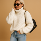 Women’s warm knitted pullover sweater with relaxed fit and breathable fabric, ideal for winter layering, casual outfits, and office wear.
