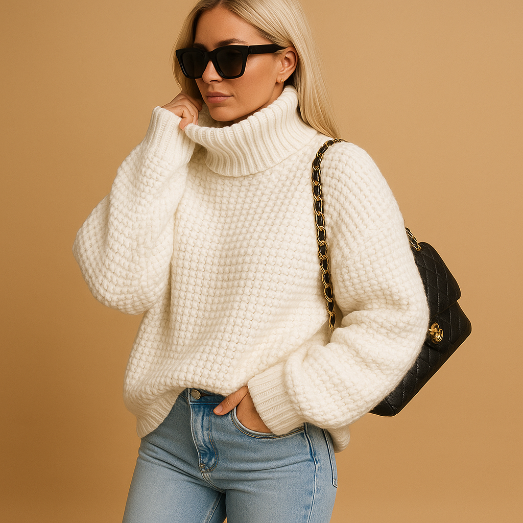 Women’s warm knitted pullover sweater with relaxed fit and breathable fabric, ideal for winter layering, casual outfits, and office wear.