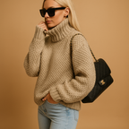 Women’s warm knitted pullover sweater with relaxed fit and breathable fabric, ideal for winter layering, casual outfits, and office wear.