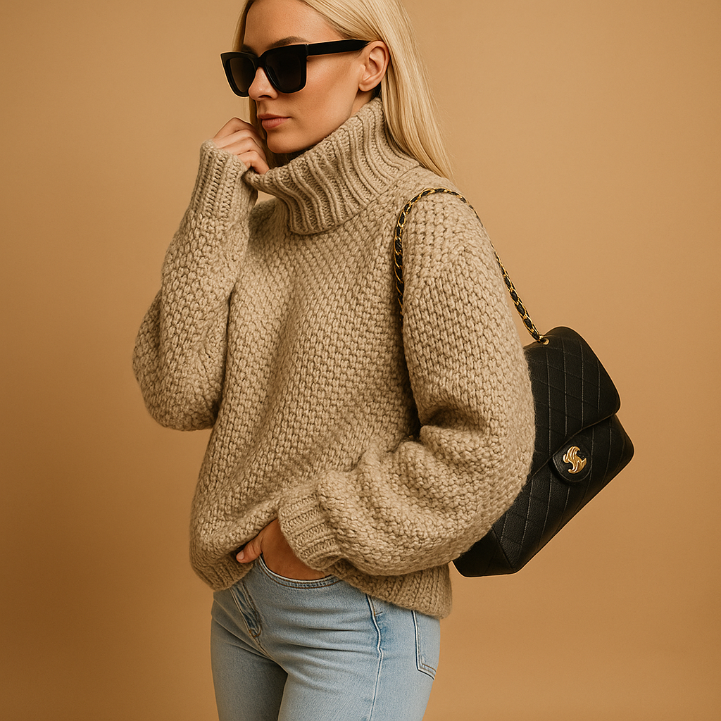Women’s warm knitted pullover sweater with relaxed fit and breathable fabric, ideal for winter layering, casual outfits, and office wear.