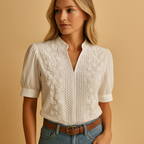 Women’s white blouse with classic collar, button closure, and light tailored fit, perfect for work, casual days, and evenings out.