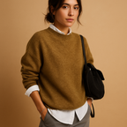 Women’s wool knit sweater with elegant fit and minimalist design, perfect for casual wear or semi-formal occasions.