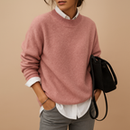 Women’s wool knit sweater with elegant fit and minimalist design, perfect for casual wear or semi-formal occasions.