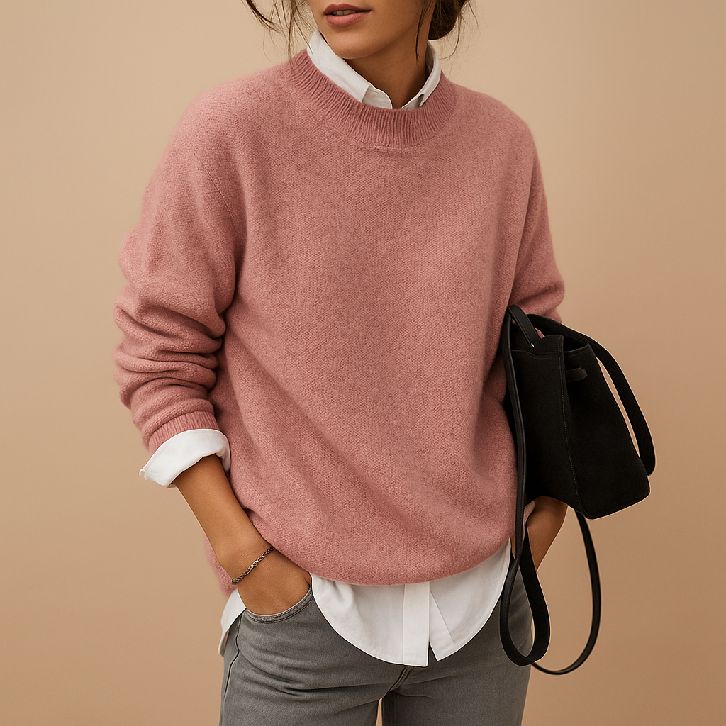 Women’s wool knit sweater with elegant fit and minimalist design, perfect for casual wear or semi-formal occasions.